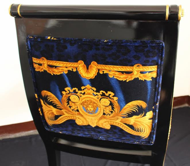 Pair of Custom Vanitas Armchairs — Versace DV Blue Animal Print Velvet
