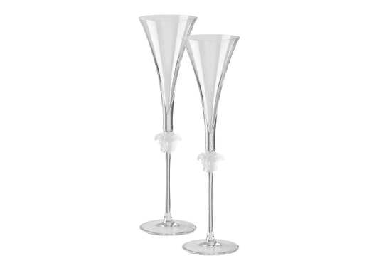 Versace Medusa Lumiere Crystal Champagne Flute Pair
