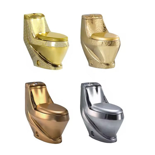 Luxury Gold & Silver One-Piece Toilet | Dual Flush Floor Mounted