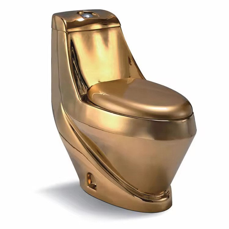 Luxury Gold & Silver One-Piece Toilet | Dual Flush Floor Mounted