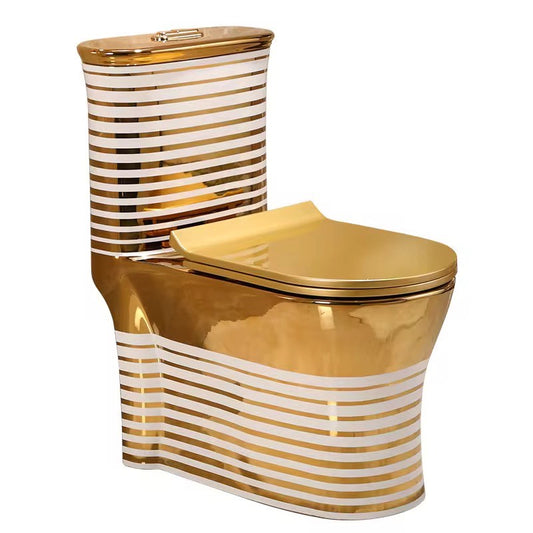 Luxury Modern Gold & White Toilet | Dual Flush Floor Mounted