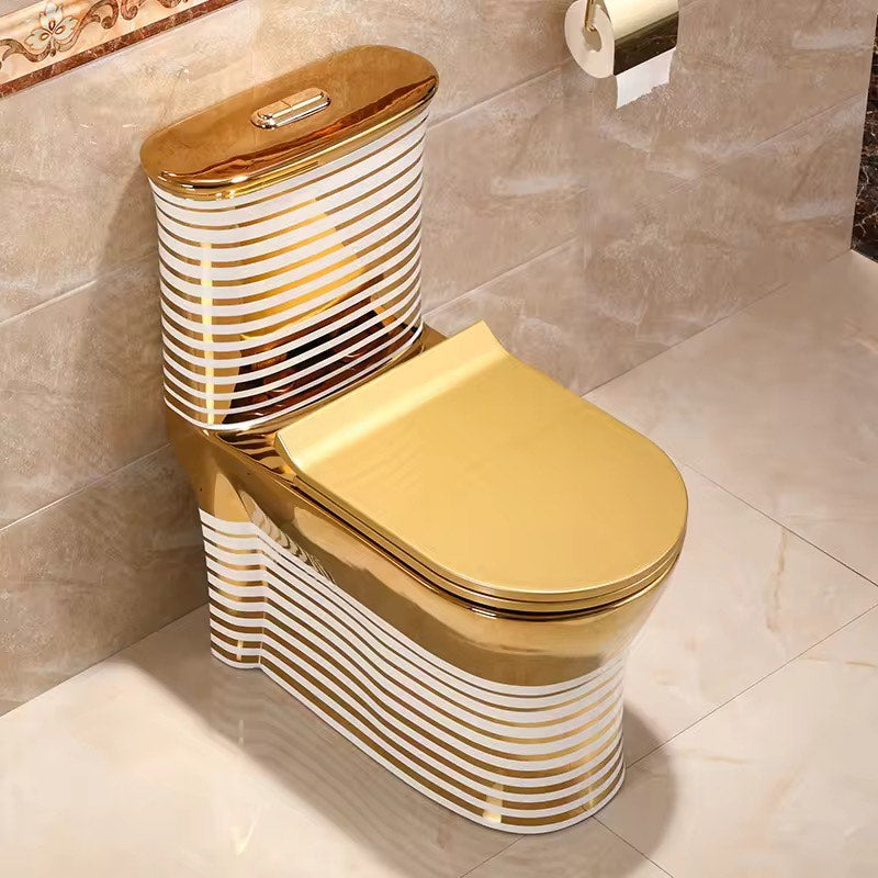 Luxury Modern Gold & White Toilet | Dual Flush Floor Mounted