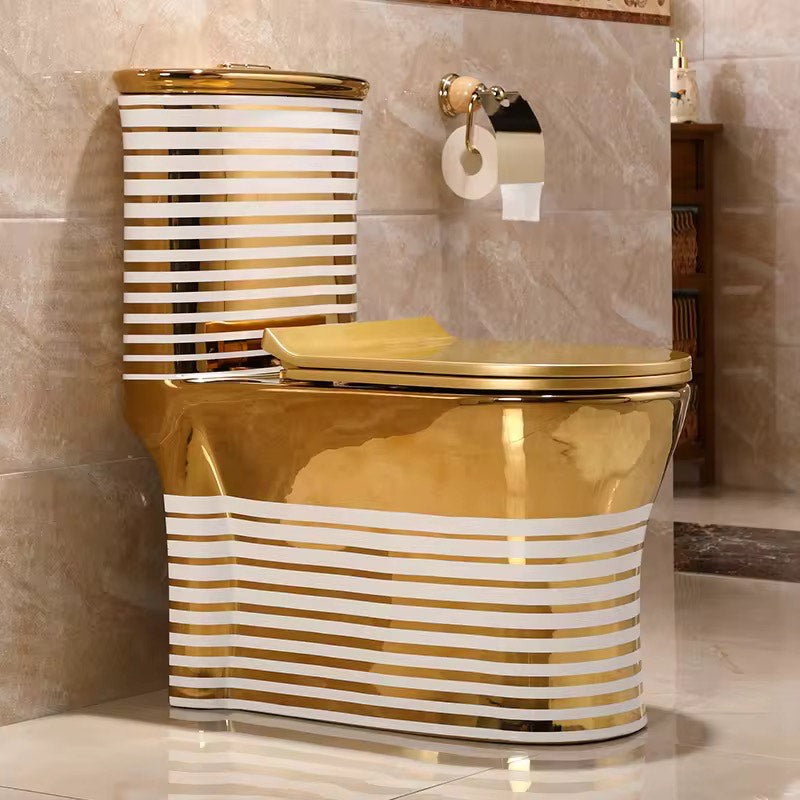 Luxury Modern Gold & White Toilet | Dual Flush Floor Mounted