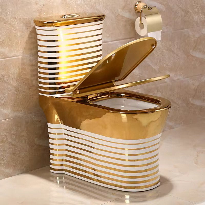 Luxury Modern Gold & White Toilet | Dual Flush Floor Mounted