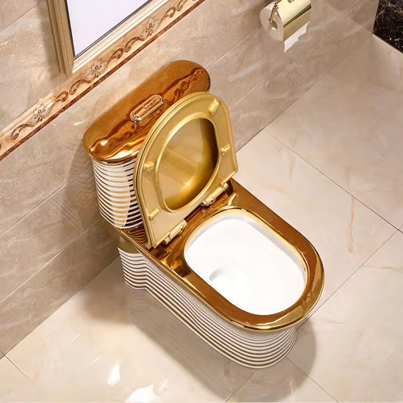 Luxury Modern Gold & White Toilet | Dual Flush Floor Mounted