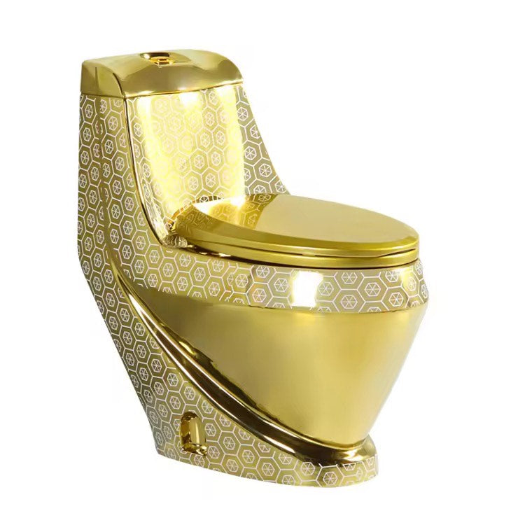 Luxury Gold & Silver One-Piece Toilet | Dual Flush Floor Mounted