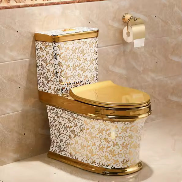Luxury Gold Toilet with White Stylish Design | Dual Flush Floor Mounted
