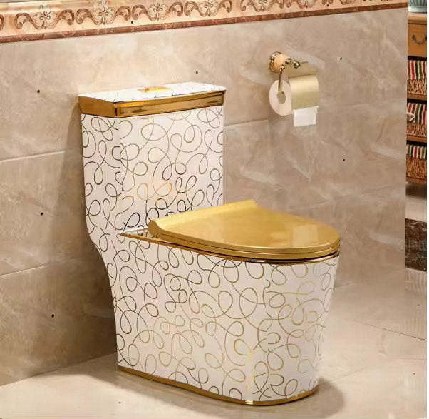 Luxury Gold Toilet with White Stylish Design | Dual Flush Floor Mounted