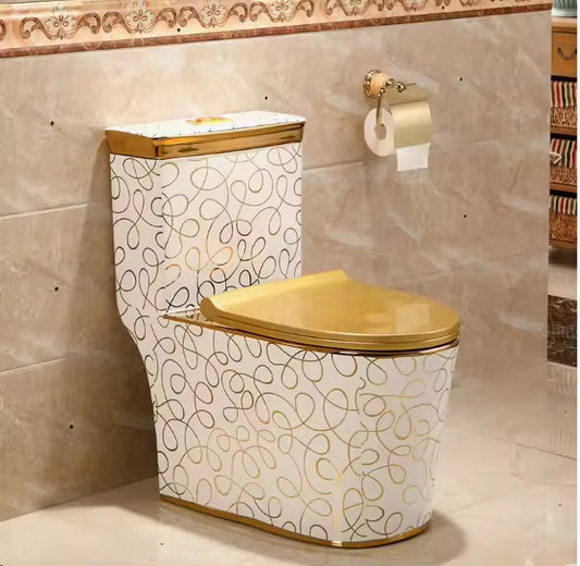 Luxury Gold Toilet with White Stylish Design | Dual Flush Floor Mounted
