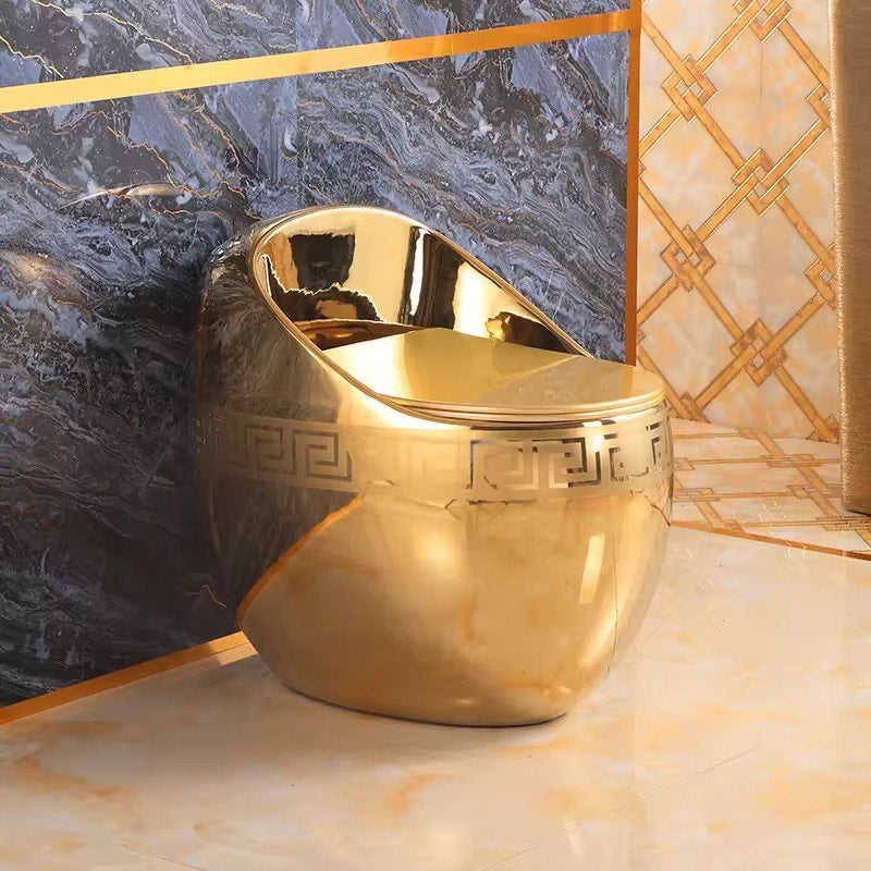 Luxury Greek Key Gold Tankless Toilet | One-Piece Floor Mounted