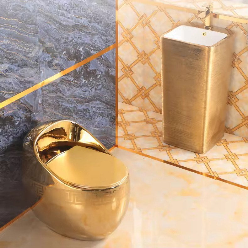 Luxury Greek Key Gold Tankless Toilet | One-Piece Floor Mounted