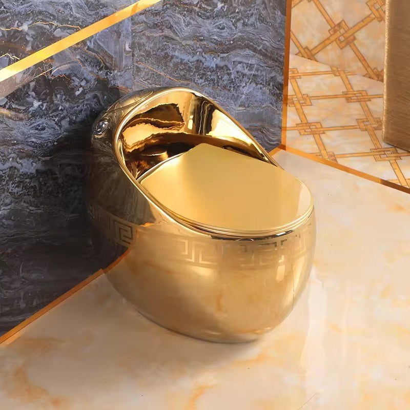 Luxury Greek Key Gold Tankless Toilet | One-Piece Floor Mounted