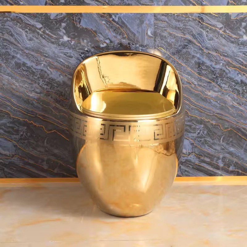 Luxury Greek Key Gold Tankless Toilet | One-Piece Floor Mounted