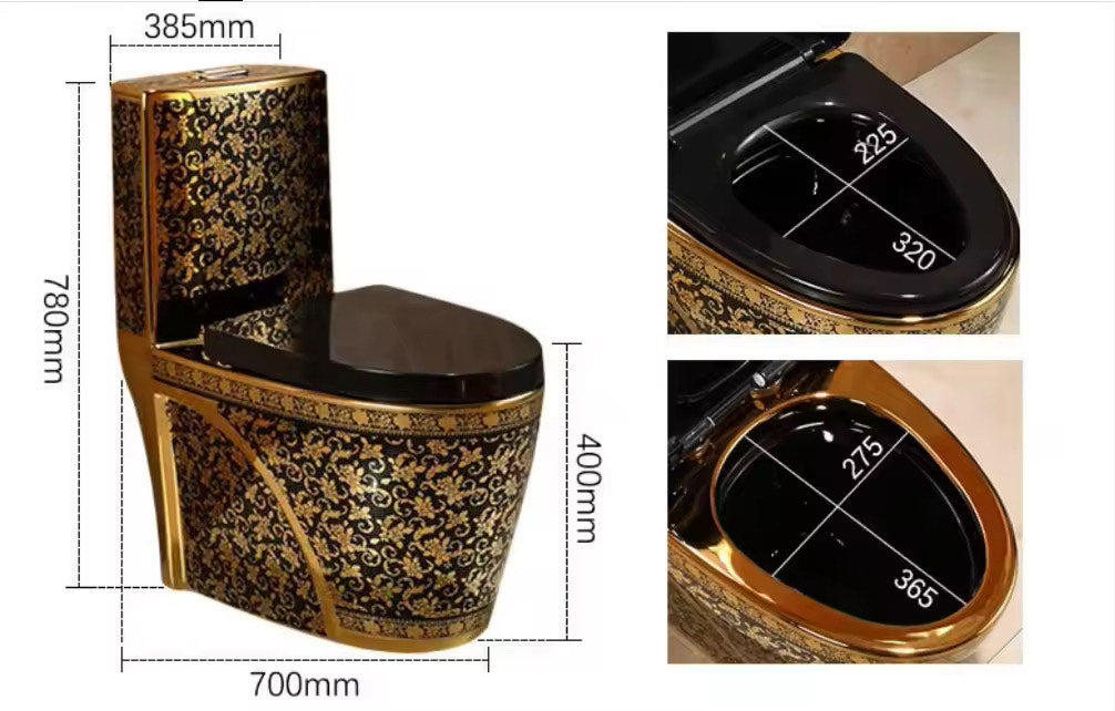 Luxury Modern Black & Gold Toilet | Dual Flush Floor Mounted