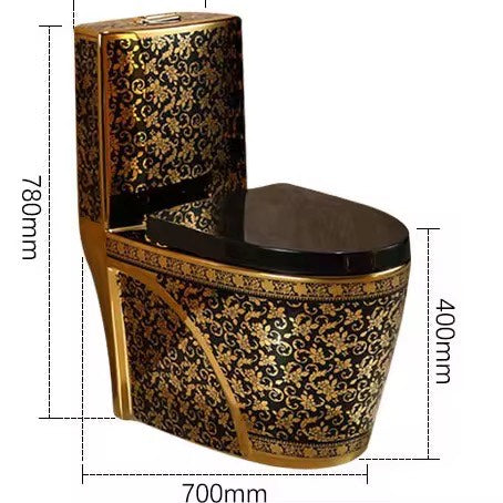 Luxury Modern Black & Gold Toilet | Dual Flush Floor Mounted