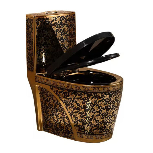 Luxury Modern Black & Gold Toilet | Dual Flush Floor Mounted