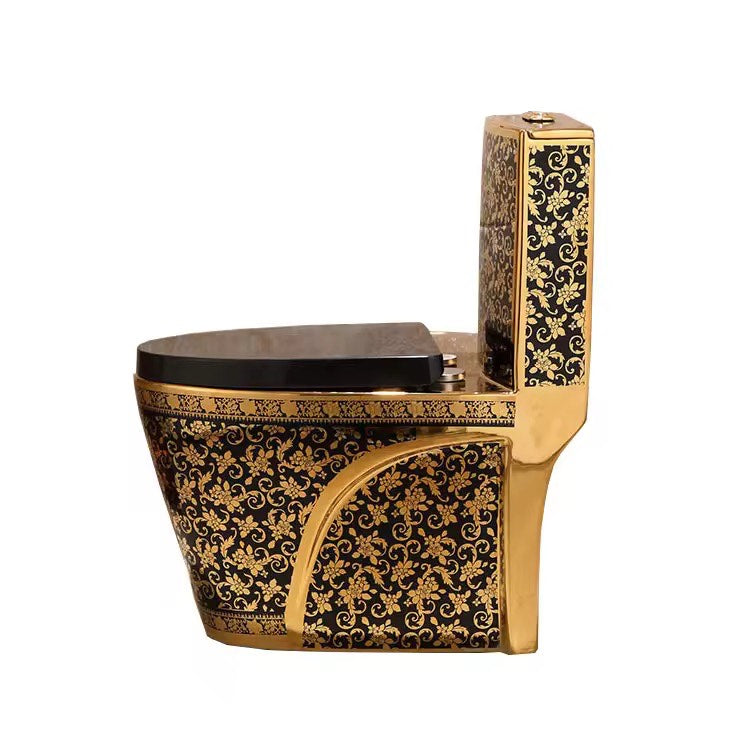 Luxury Modern Black & Gold Toilet | Dual Flush Floor Mounted