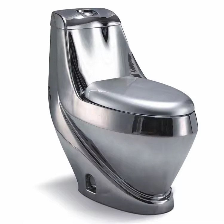 Luxury Gold & Silver One-Piece Toilet | Dual Flush Floor Mounted