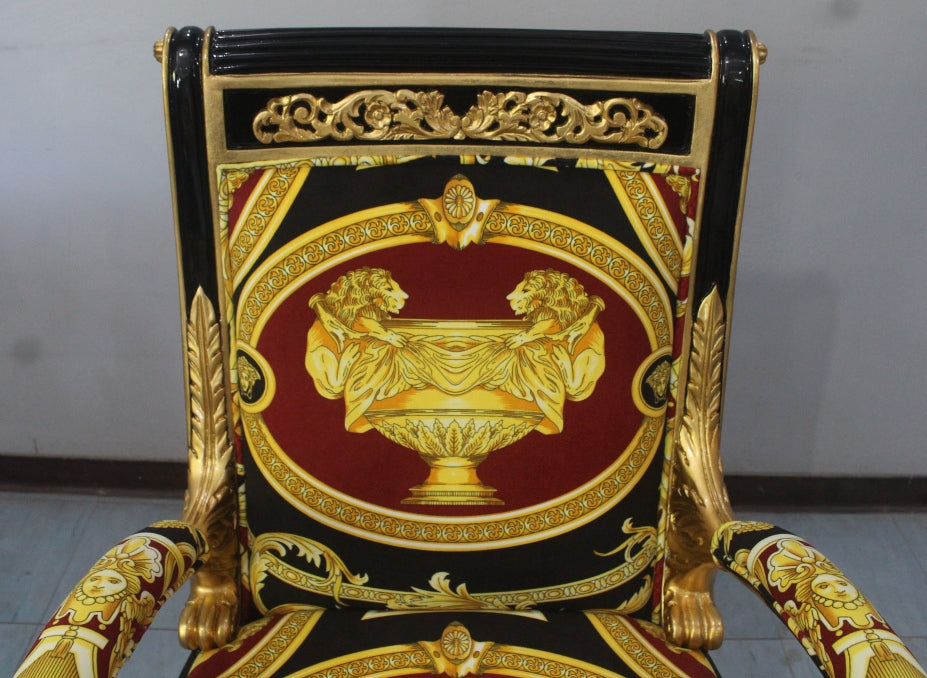 Luxury Vanitas Armchair | Versace Red Double Lion Velvet — back detail