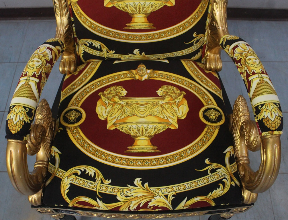 Luxury Vanitas Armchair | Versace Red Double Lion Velvet — seat detail