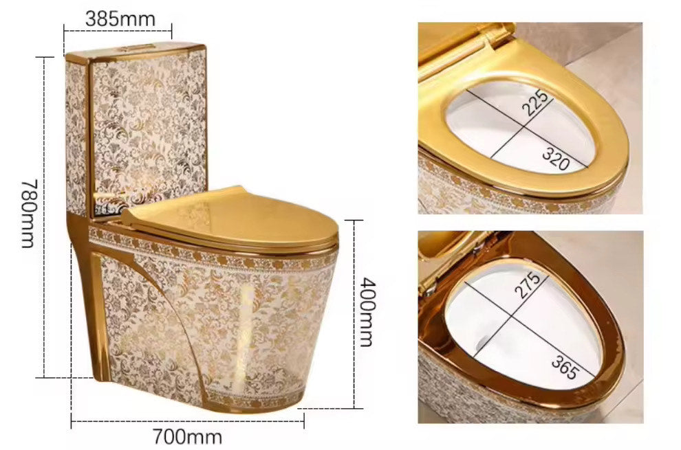 Luxury Gold Toilet with White Stylish Design | Dual Flush Floor Mounted
