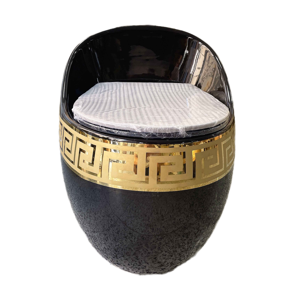Luxury Black & Gold Egg-Shape Toilet | Greek Key One-Piece Floor Mounted