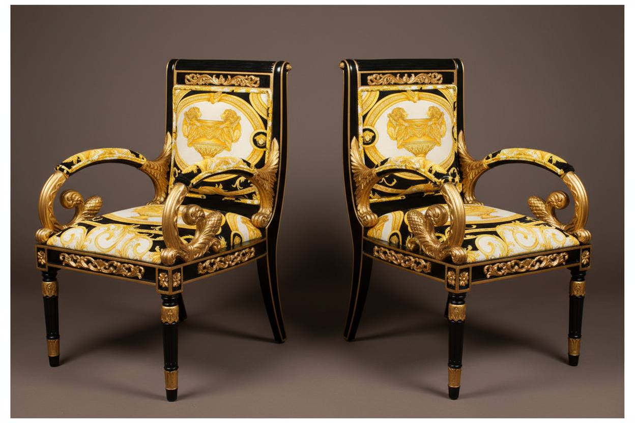 Pair Gold Double Lion Armchairs | Studio Shot