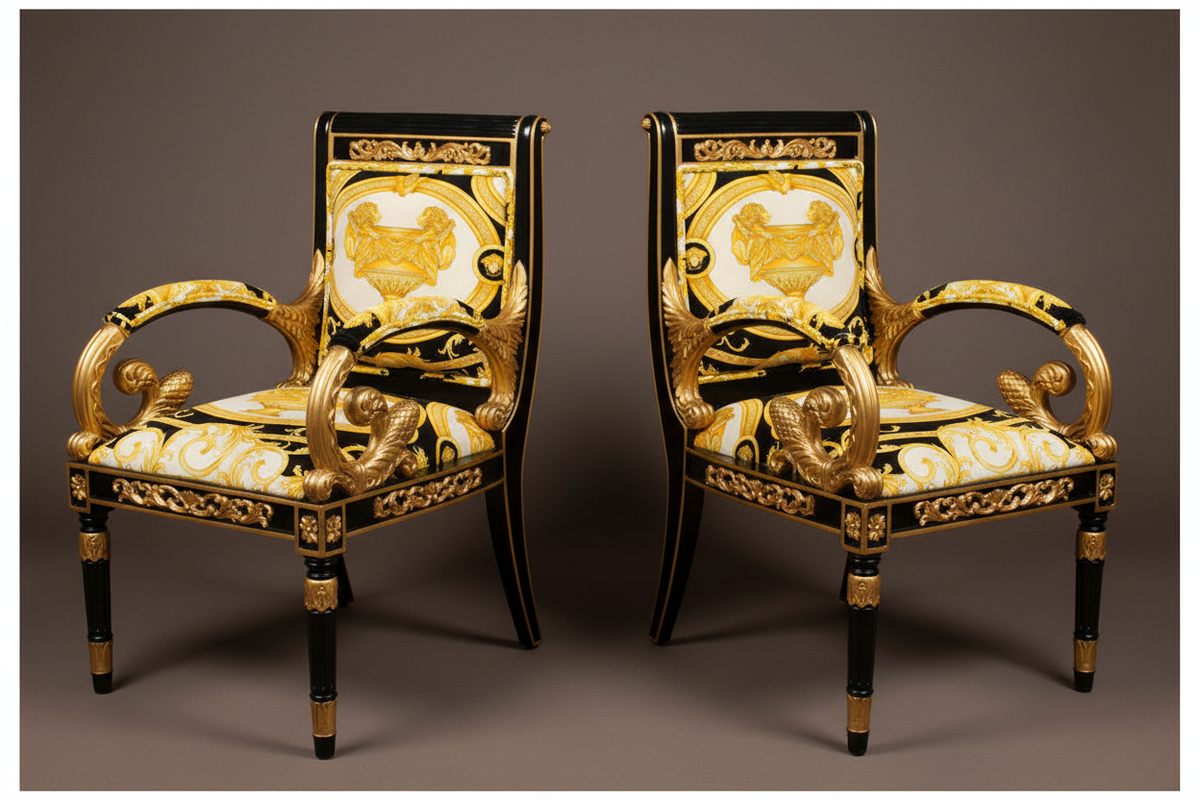 Pair Gold Double Lion Armchairs | Studio Shot