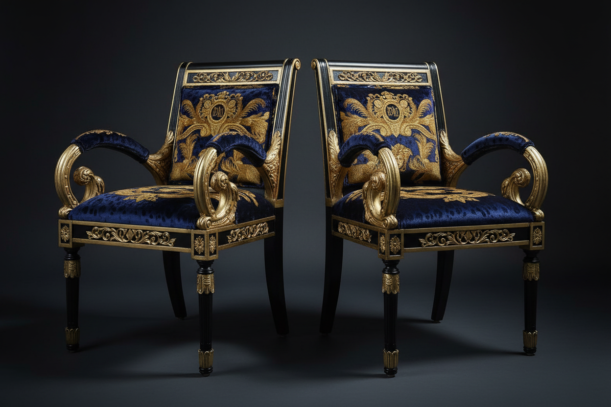 Pair of Vanitas Armchairs | Versace DV Blue