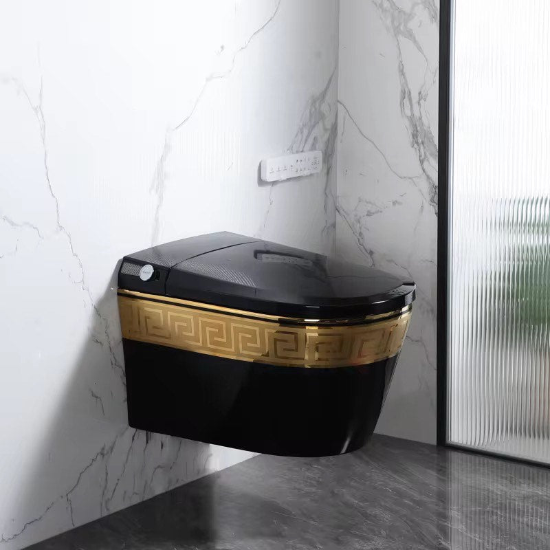 Luxury Greek Key Gold & Black Smart Toilet | Wall-Hung Intelligent Commode
