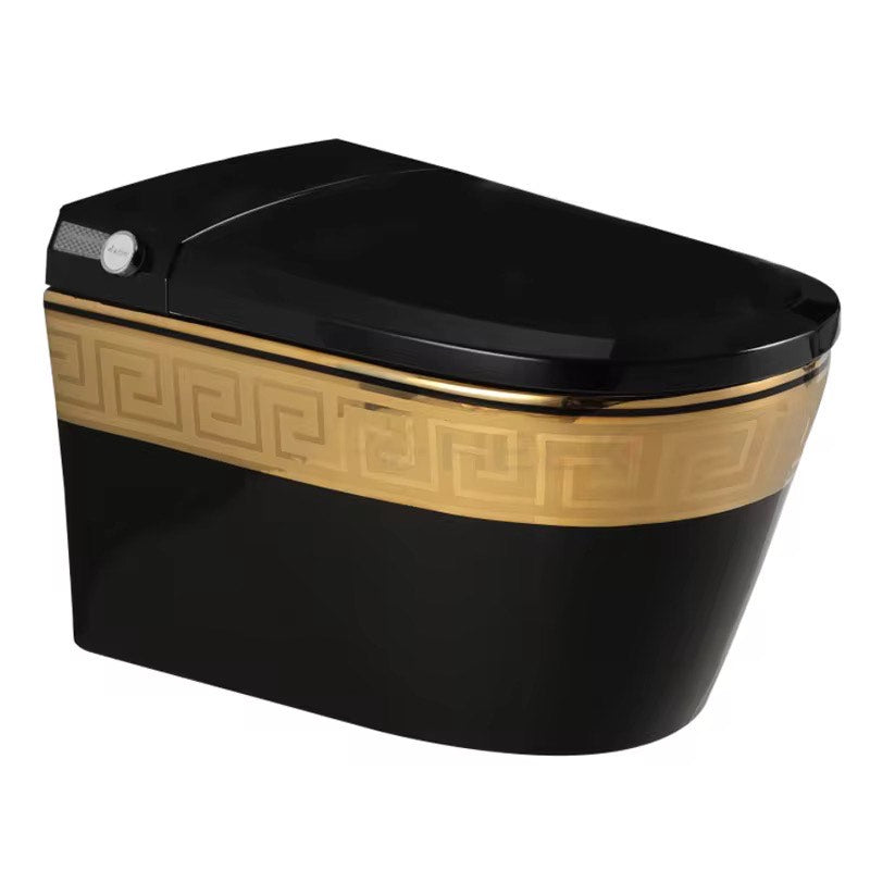 Luxury Greek Key Gold & Black Smart Toilet | Wall-Hung Intelligent Commode