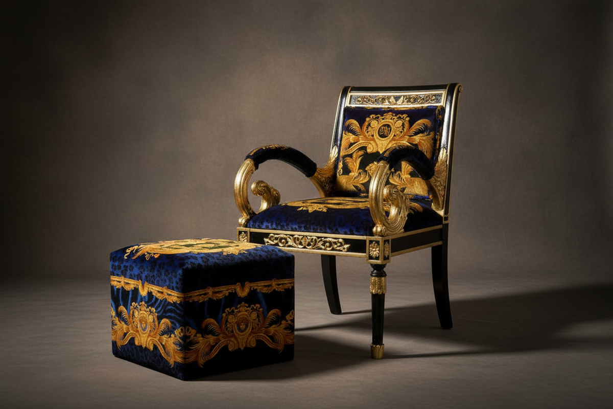 Vanitas Armchair + Ottoman | Angled Studio Shot