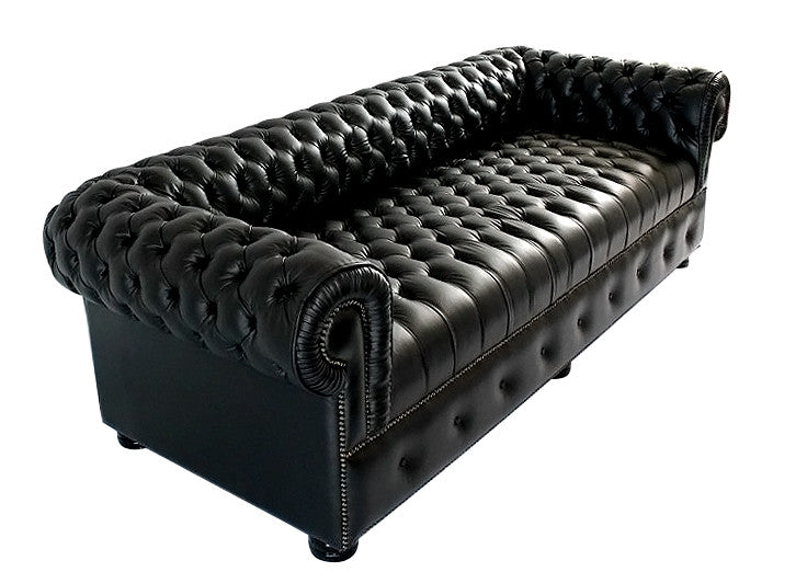 Chesterfield 3-Seater Sofa in Black Genuine Leather