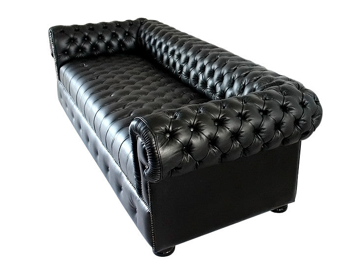 Chesterfield 3-Seater Sofa in Black Genuine Leather