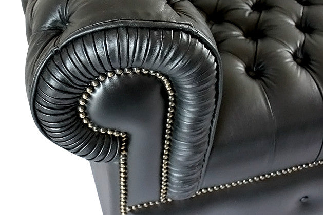 Chesterfield 3-Seater Sofa in Black Genuine Leather