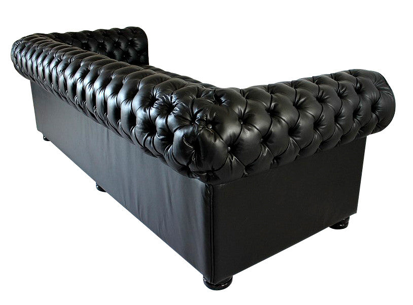 Chesterfield 3-Seater Sofa in Black Genuine Leather