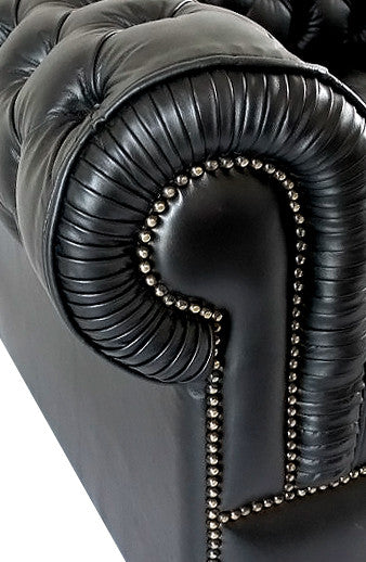 Chesterfield 3-Seater Sofa in Black Genuine Leather