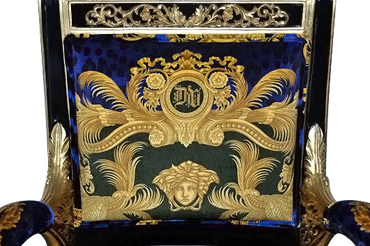 Pair of Custom Vanitas Armchairs — Versace DV Blue Animal Print Velvet