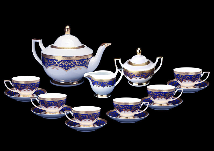 Porcelain Tea Set In Empire White Gold - 9-Piece Set
