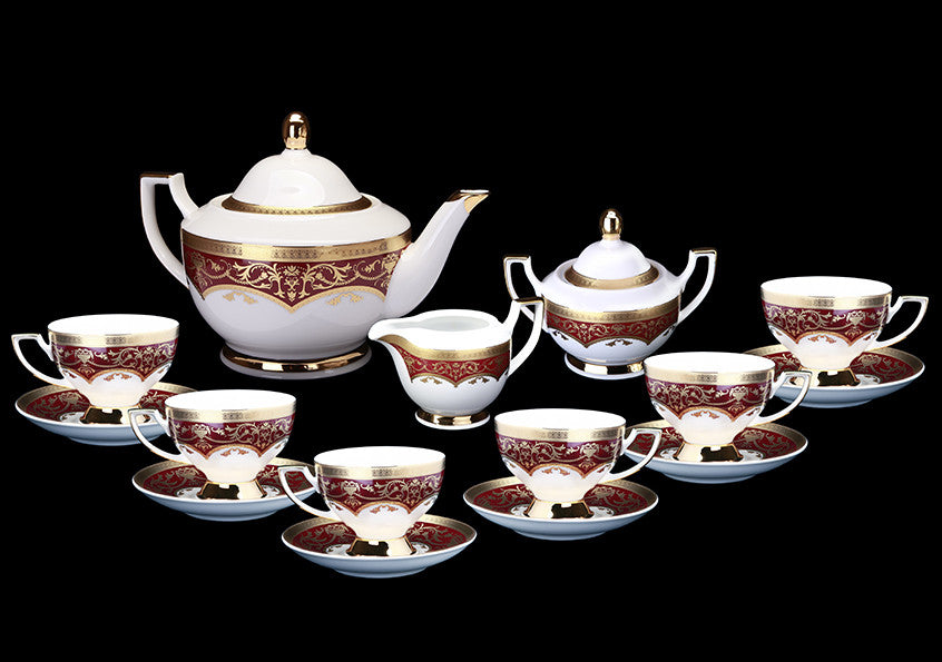 Porcelain Tea Set In Empire White Gold - 9-Piece Set
