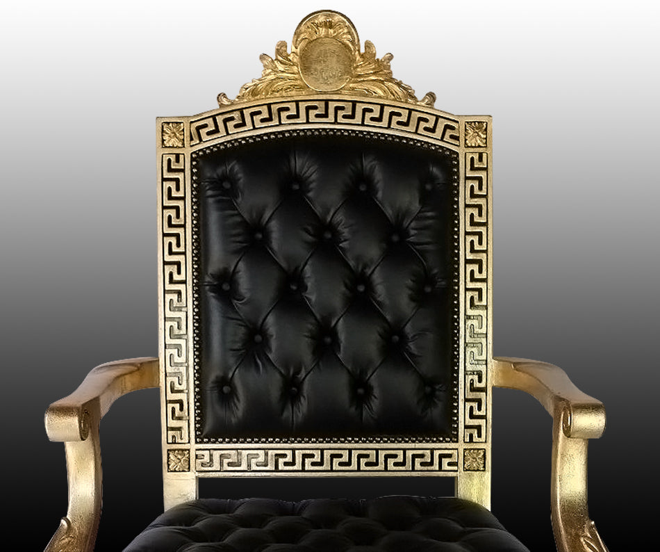 Swivel Executive Armchair In Genuine Black Leather Tufted Seat and Back