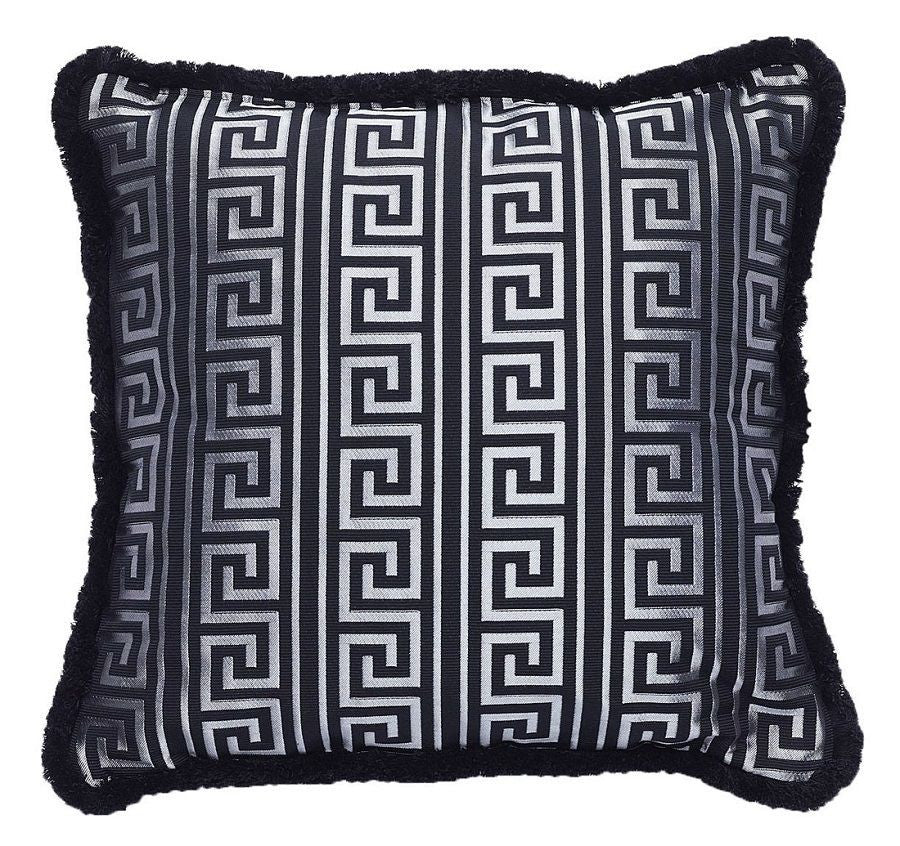 Pair Versace Greek Key Jacquard Pillow - Black Silver New 19.7cm x 19.7cm Plus FREE Macthing Versace Jacquard Greek Key Black Pillow