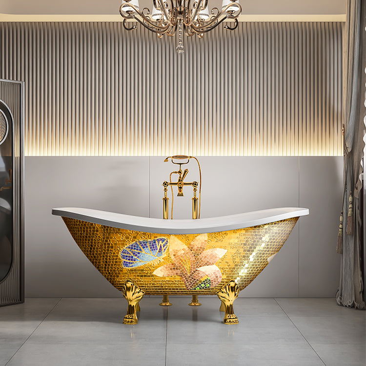 Classic Claw-Foot Freestanding Bathtub — Hand-Inlaid Glass Mosaic