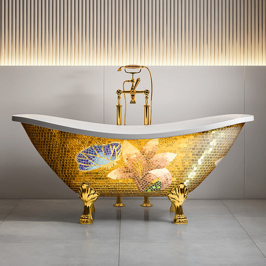 Classic Claw-Foot Freestanding Bathtub — Hand-Inlaid Glass Mosaic