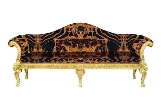 Sofa 3-Seater Ram's Head Covered In Versace Zahara Leopard Brown Fabric
