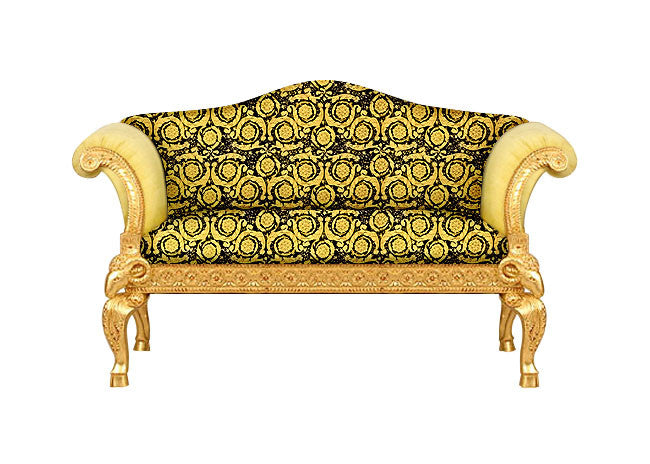 Versace Barocco Velvet 2-Seater Love Seat — Gold Leaf Ram's Head Carved Mahogany | 170cm
