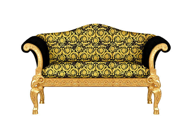 Luxury Ram's Head Living Room Set | Versace Vanity Barocco Gold Black Velvet | Gold Leaf Finish