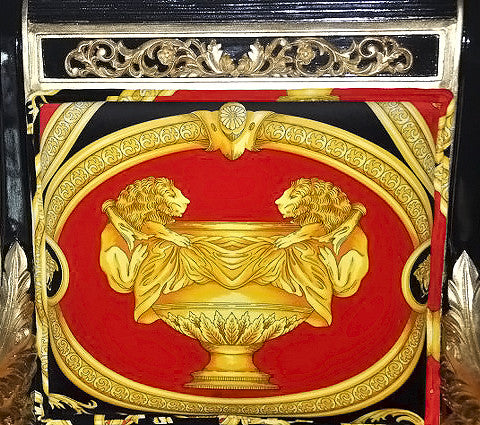 Luxury Custom Vanitas Armchair | Versace Red Double Lion Velvet | Black Lacquer de Chine & Gold Accent Finish