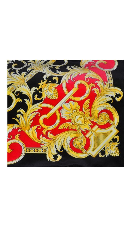 Luxury Custom Vanitas Armchair | Versace Red Double Lion Velvet | Black Lacquer de Chine & Gold Accent Finish