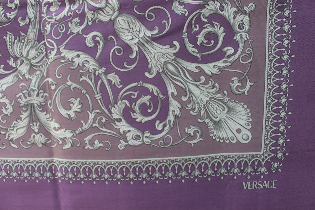 Luxury Custom Vanitas 2-Seater Loveseat | Versace Violet Baroque Velvet | Gold or Silver Leaf Finish